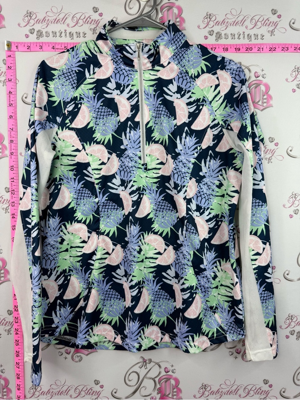 Pebble Beach dry luxe Navy Pineapple & Pink Citrus Quarter-Zip Rash Guard
